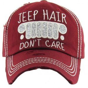 Jeep Hair Don't Care Burgundy Hat Glitter Grill